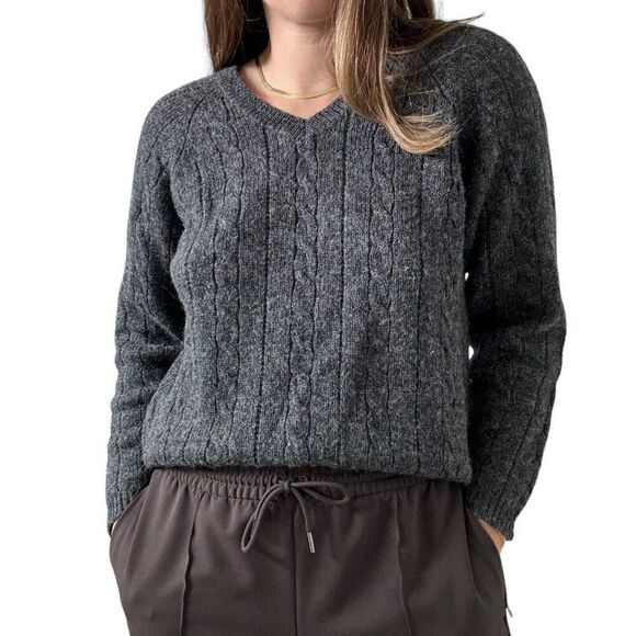 Vintage 1990s Express Charcoal Grey 100% Wool Ribbed Minimalist Sweater Sz S - Picture 1 of 7